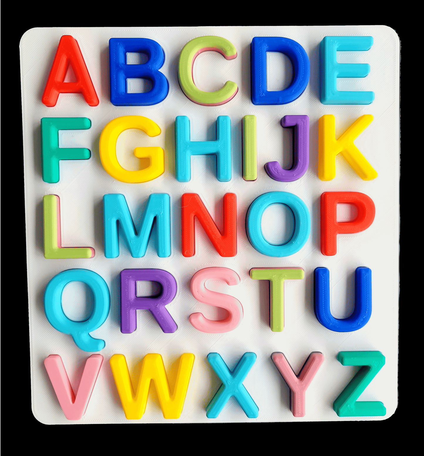White board with colorful letters for toddlers