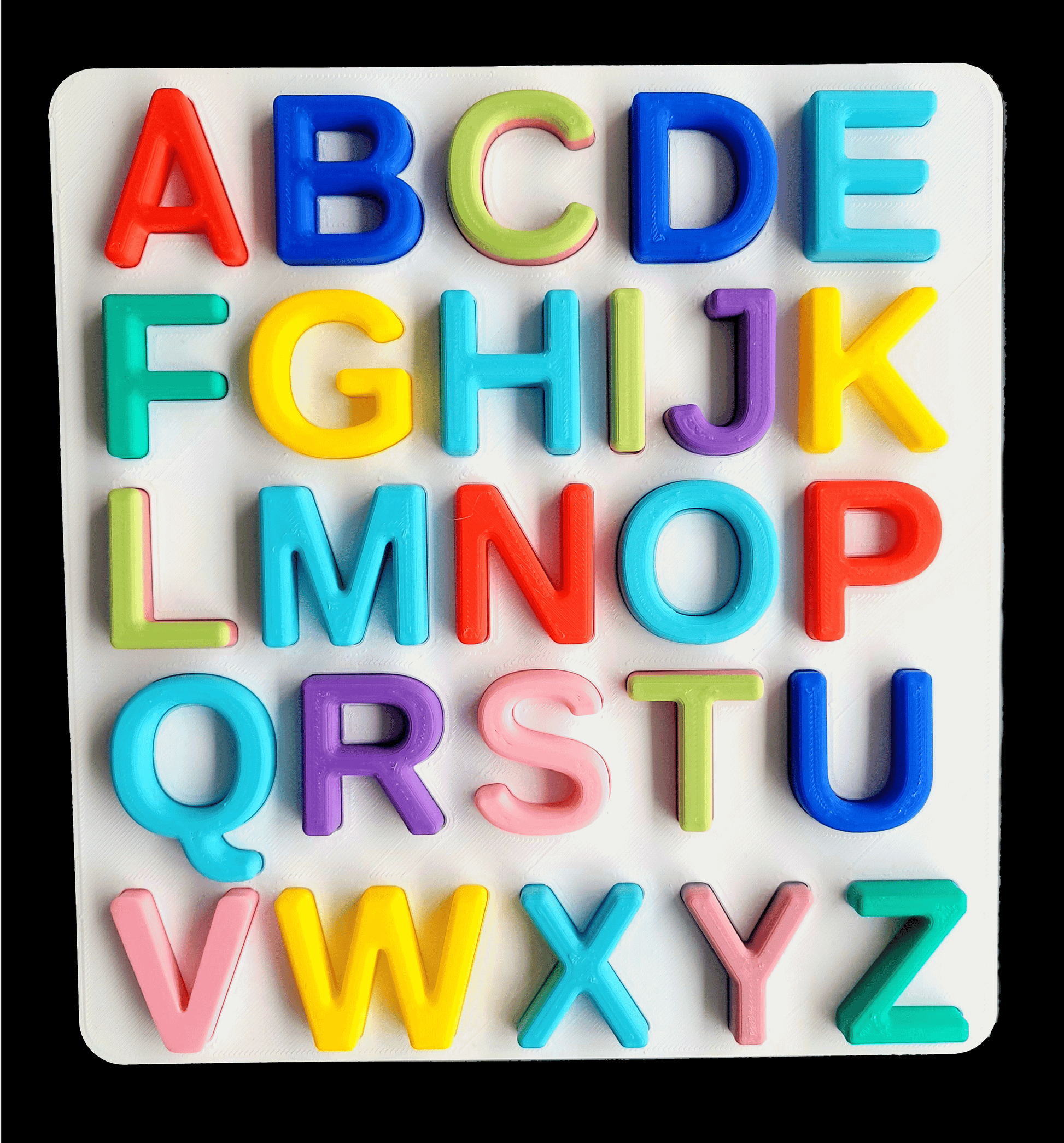 White board with colorful letters for toddlers